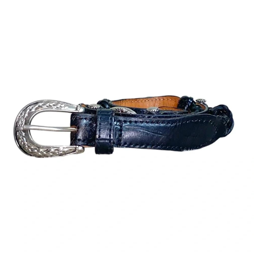 Vintage 90s Equestrian Western Horse Silver Studded Braided Black Leather Belt